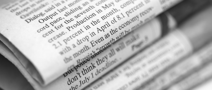 Newspapers heap. Close-up. Black and White.. Shallow depth of field.