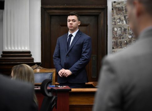  Kyle Rittenhouse waits for the jury to enter the room to continue testifying during his trial at the Kenosha County Courthouse on Nov. 10, 2021. Photo by Photo by Sean Krajacic-Pool/Getty Images