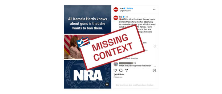 NRA Posts Misrepresent Harris’ Position on Gun Ownership