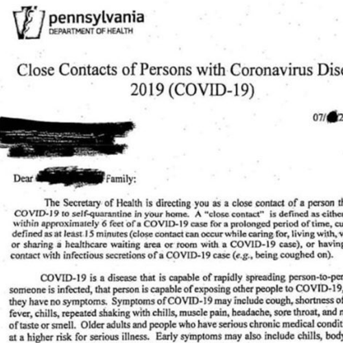 Image accompanying As part of a possible attempt to "silence voters," Pennsylvania residents are being told to quarantine for potential COVID-19 exposure and "face possible arrest